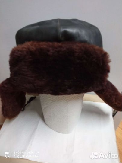 Ретро шапка натуральная мех-кожа