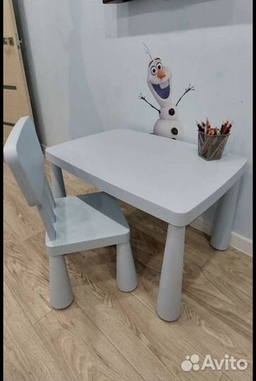 Детский стол и стул IKEA маммут (голубой)