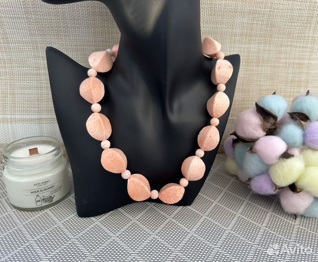 Массивные бусы губчатый коралл кожа ангела винтаж