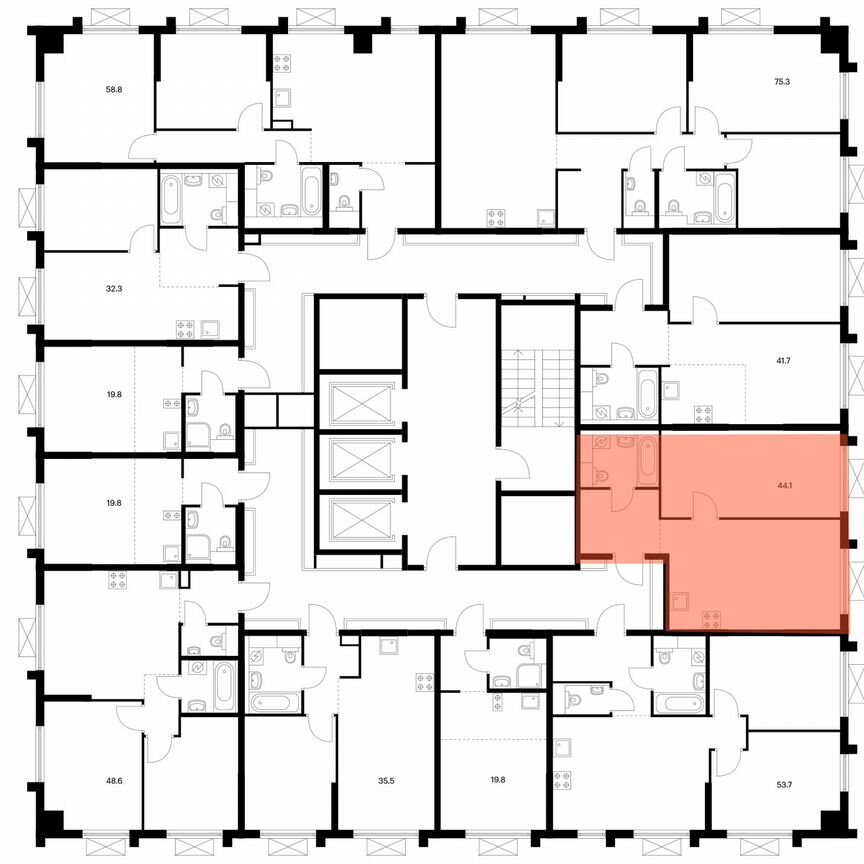 1-к. квартира, 44,1 м², 12/25 эт.