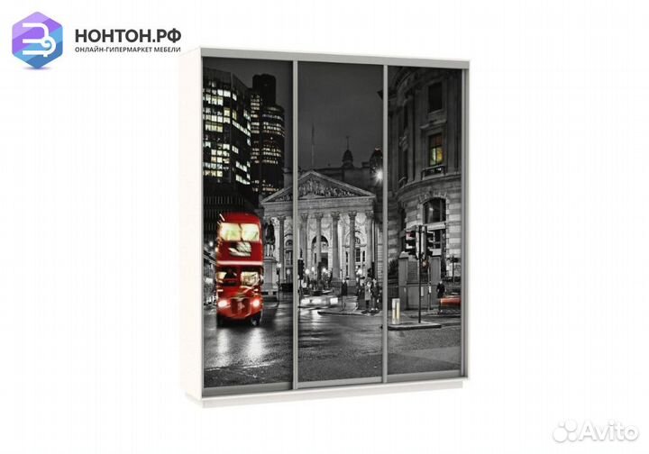 Шкаф-купе Нонтон 3-дверный белый снег / ночной Лон