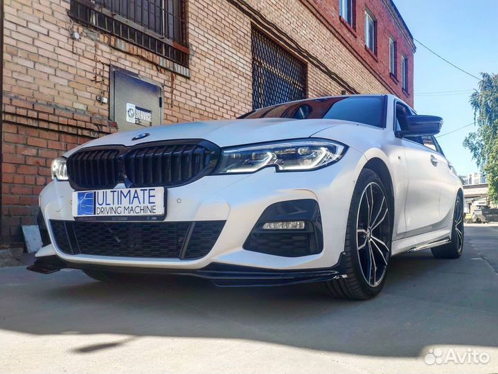 М передний сплиттер BMW 3 G20 черный глянец