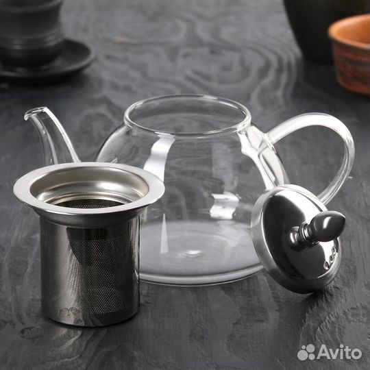Чайник стеклянный заварочный с металлическим ситом