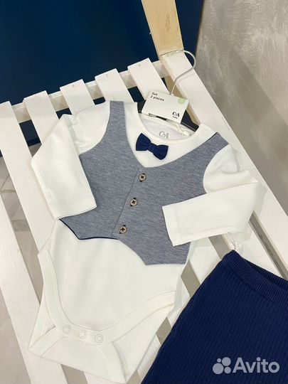 Комплект на мальчика боди и вязаные штанишки 68 74