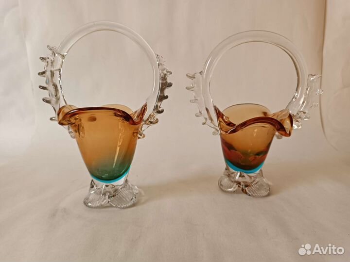 Ваза конфетница цветное стекло СССР