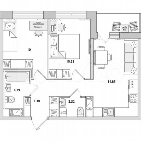 2-к. квартира, 52,9 м², 2/17 эт.