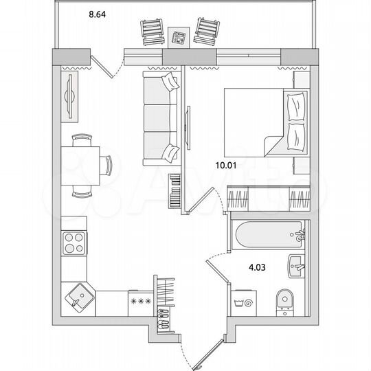 1-к. квартира, 42,3 м², 12/21 эт.