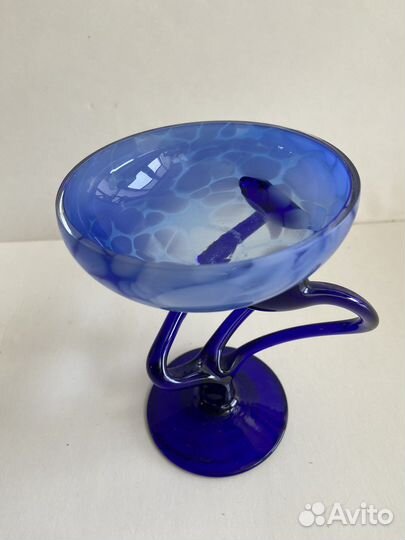 Кобальтовое стекло. Ваза на ножке. СССР