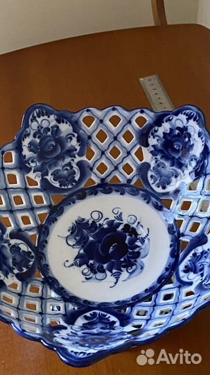 Ваза для фруктов, ажурная Гжель