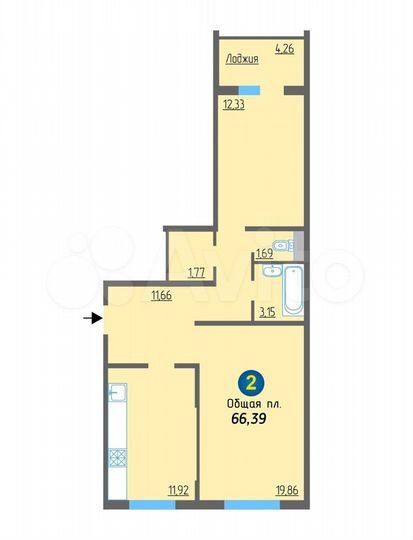 2-к. квартира, 62,6 м², 2/10 эт.