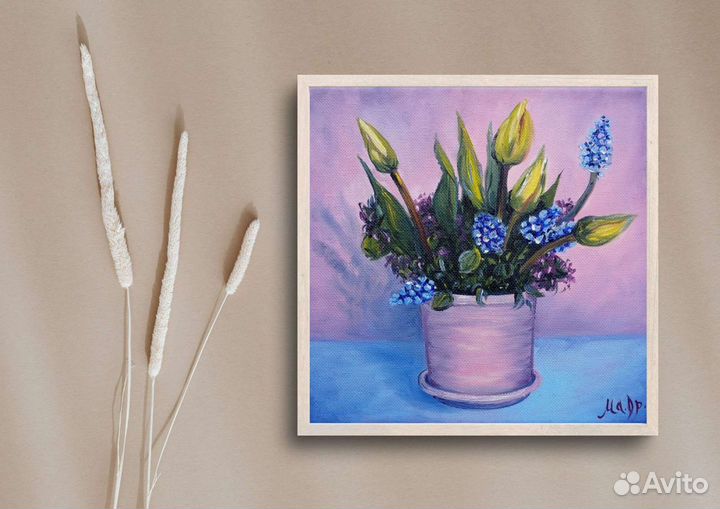 Картина маслом на холсте натюрморт с цветами