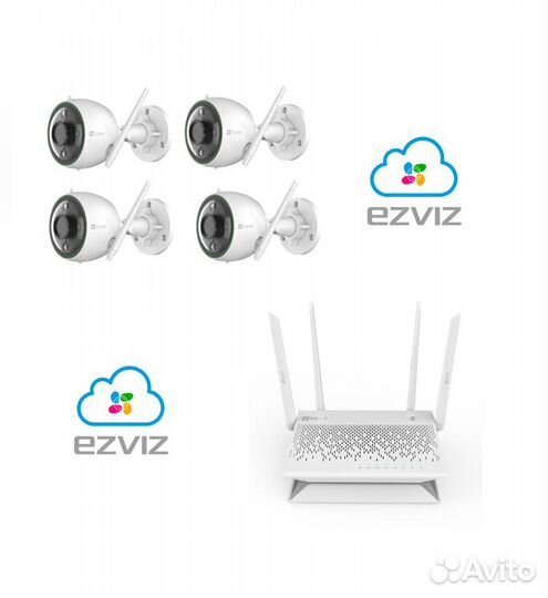Комплект на 4камеры ezviz С3N