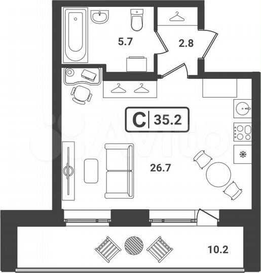 Квартира-студия, 35,3 м², 2/24 эт.