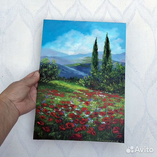 Картина Маки, Лето, Крым 20 на 30 см
