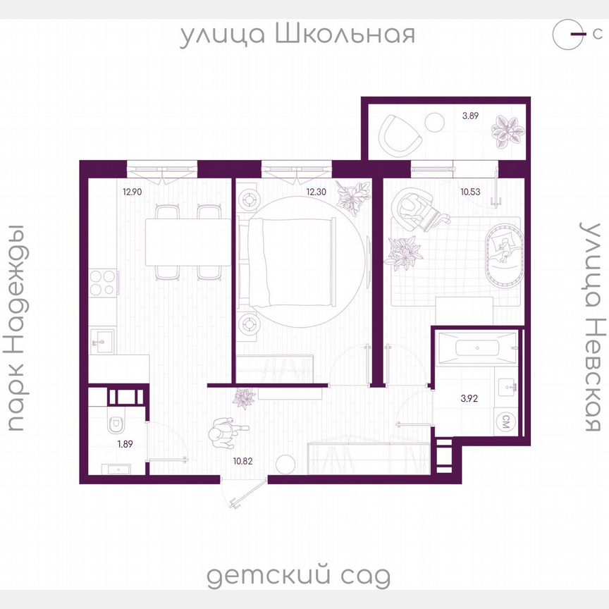 2-к. квартира, 53,5 м², 5/5 эт.