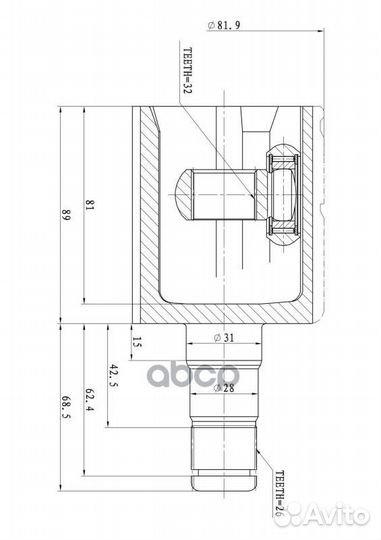 ШРУС внутренний VAG+Skoda mot.1.6 102pS/2.0FSI
