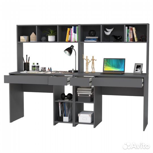 Два рабочих компьютерных стола Mobi Комфорт 12.77F цвет тёмно-серый