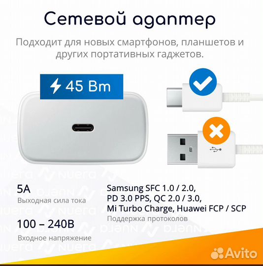 Супер быстрая Samsung: адаптер USB-C, 45W + кабель
