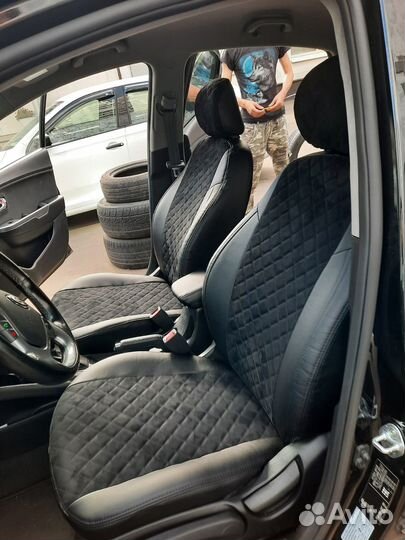 Чехлы KIA Rio Алькантара ромб Автопилот