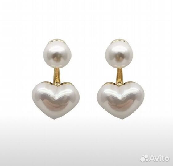 Серьги-подвески с жемчугом, в форме сердца