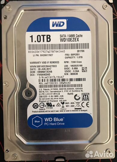 Жесткий диск WD Caviar Blue, 1тб, HDD, 3.5