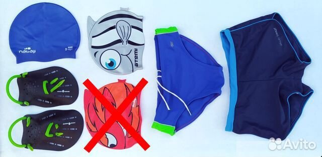 Очки для плавания, лопатки гребные, шапочки плавки