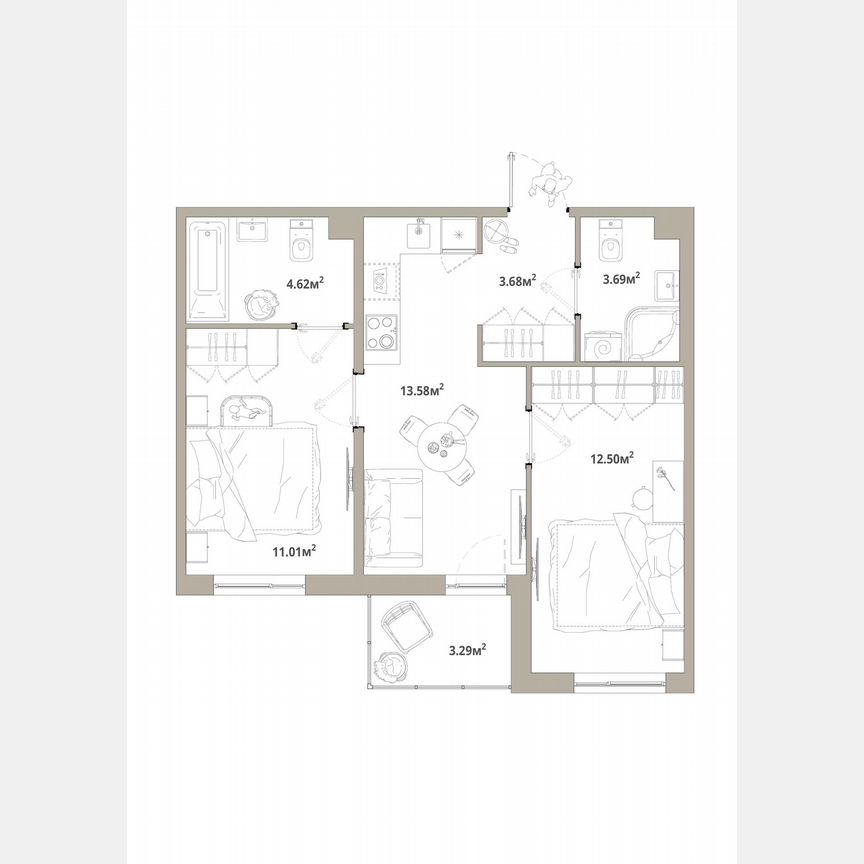 2-к. квартира, 50,7 м², 11/12 эт.