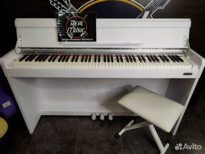 Белое Пианино с Крышкой для Муз школы + Банкетка
