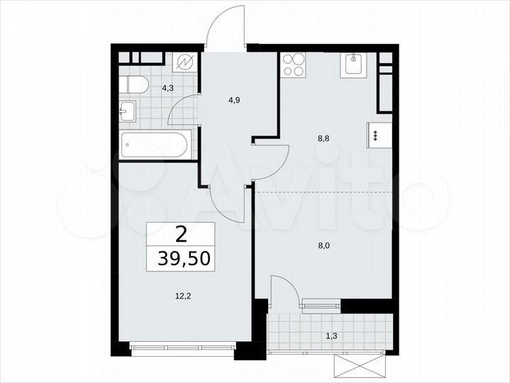 2-к. квартира, 39,5 м², 13/16 эт.