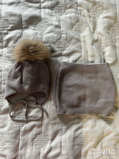Комплект Шапка и стул для новорожденного зима