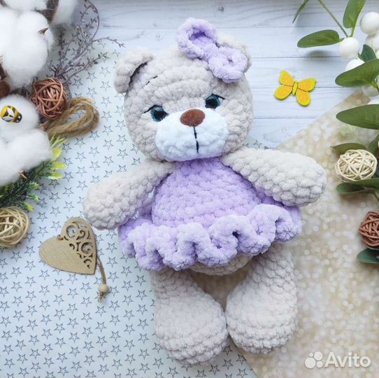 Вязаные игрушки, зайка плюшевая, лев, мишка