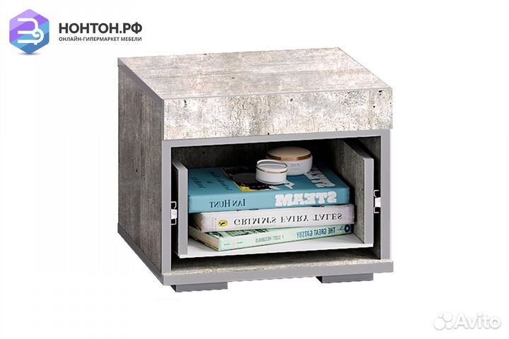 Тумба прикроватная Инстайл бетон / белый