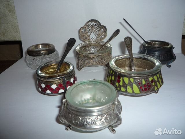 Солонка мельхиор эмаль хрусталь СССР