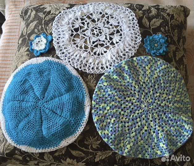 Летний берет. Связан из хлопка. Размер 56-57