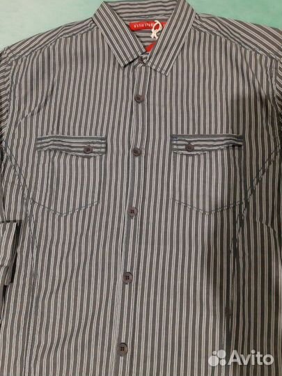 Рубашка новая серая в полоску длин.рукав, р.44