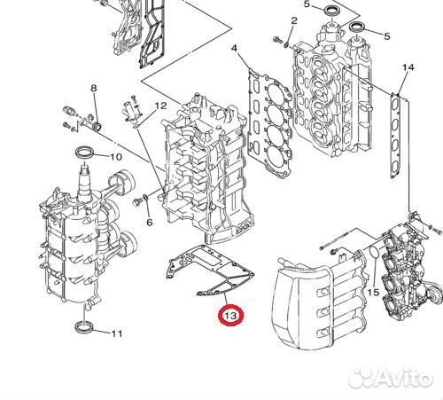 Прокладка под блок Yamaha F80-100 (68V-11351-00)