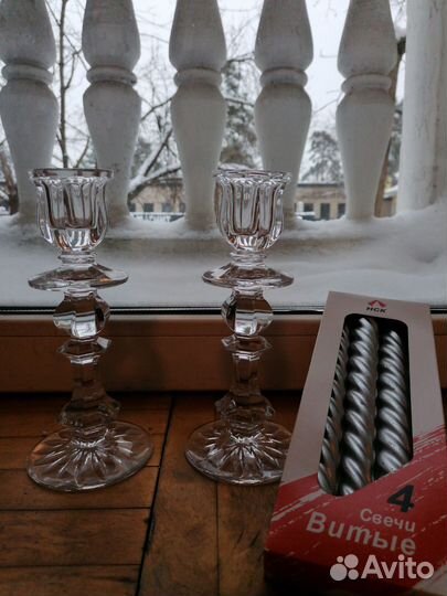 Набор 2 подсвечника СССР и 3 серебристых свечи