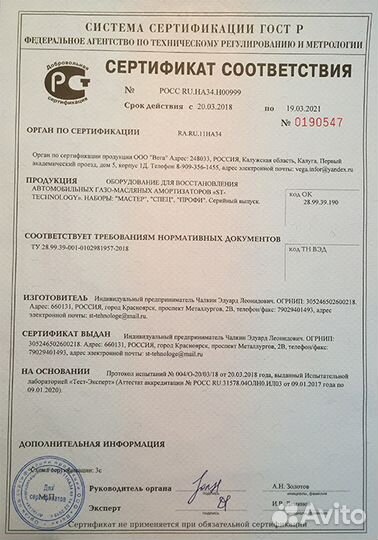 Набор для ремонта газо-масляных стоек Профи