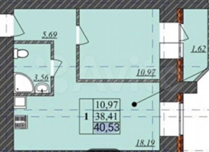 1-к. квартира, 40,5 м², 6/17 эт.
