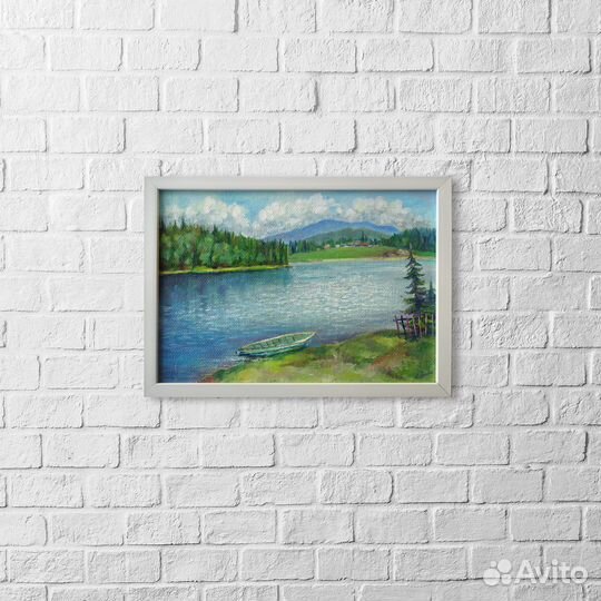 Пейзаж Картина маслом река Лодка