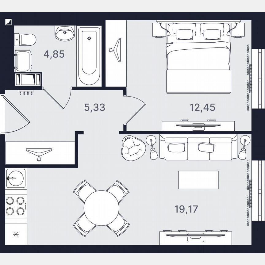 2-к. апартаменты, 41,8 м², 22/24 эт.