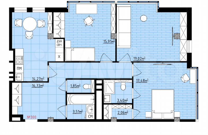 3-к. квартира, 94,2 м², 13/16 эт.