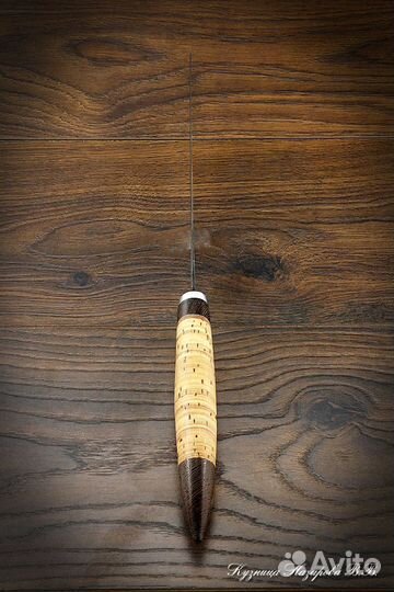 Нож филейный Касатка большая дамаск береста