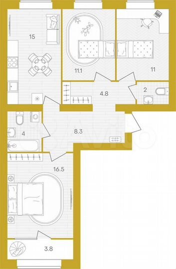3-к. квартира, 76,5 м², 7/10 эт.