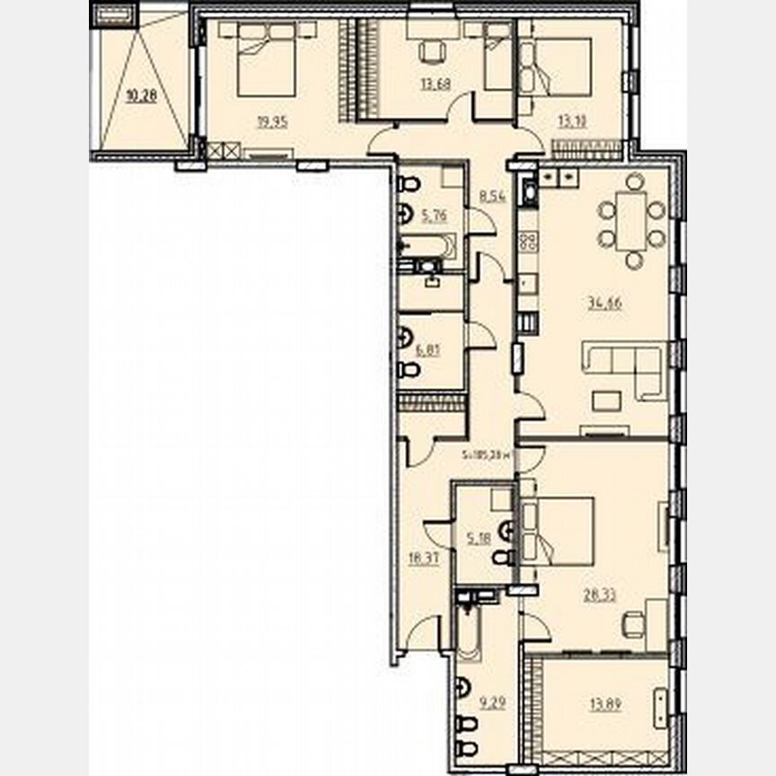 4-к. квартира, 190,2 м², 3/7 эт.