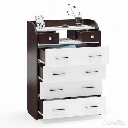 Комод Мебельный Двор К6 6 ящиков цвет венге/белый шагрень, шхгхв 80х43х110 см