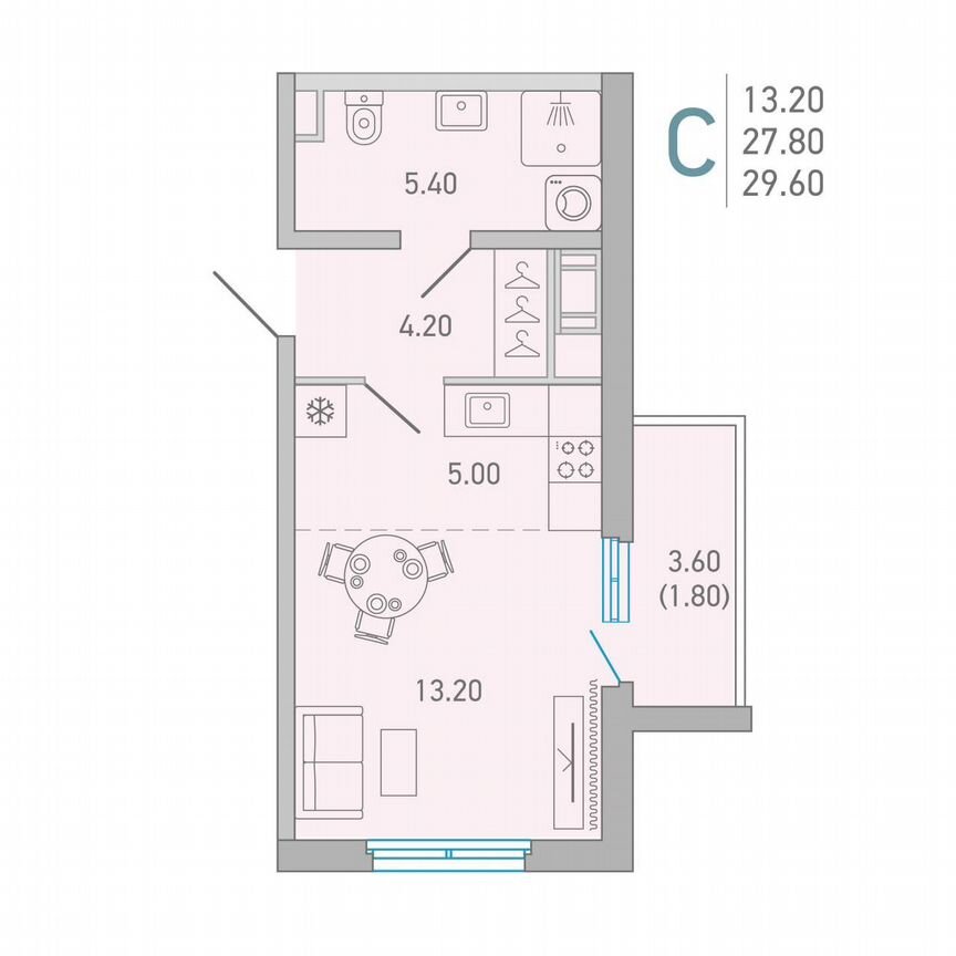 Квартира-студия, 29,6 м², 13/17 эт.