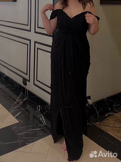 Вечернее черное платье в пол 46