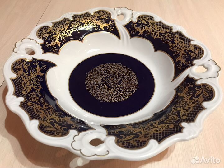 Антикварное блюдо Weimar, кобальт, позолота