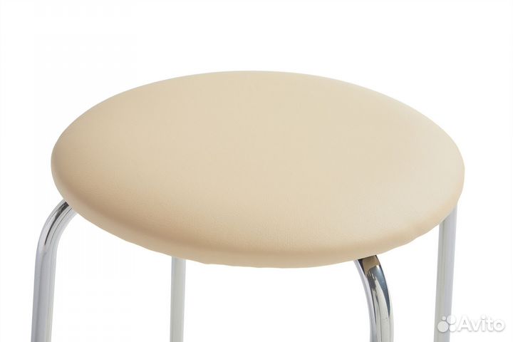 Табурет эконом под хром/экокожа темно-бежевая